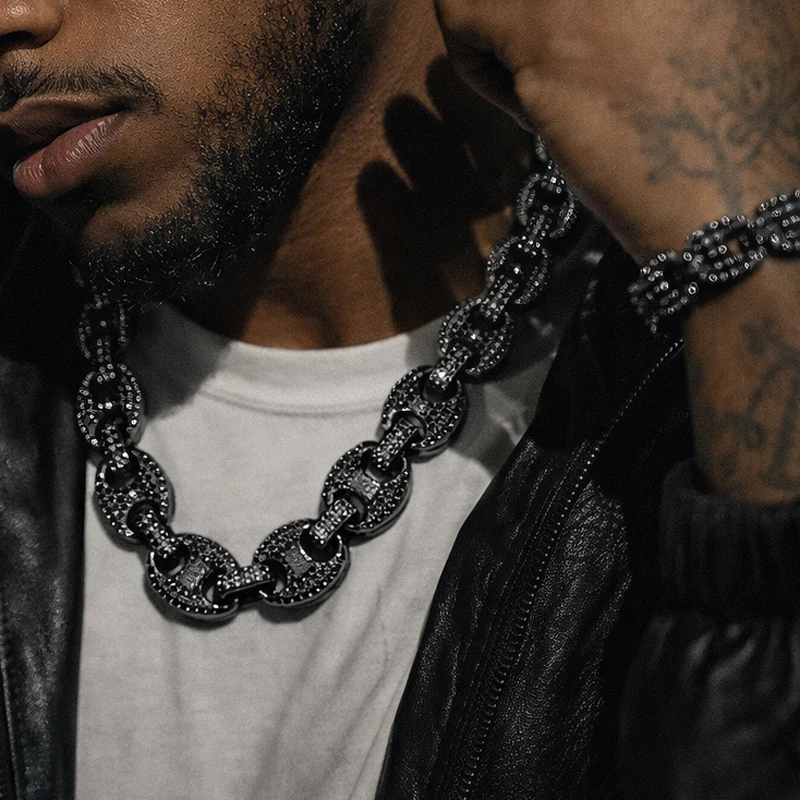 Men Women Hip hop Iced Out Chain Necklace High Quality 12mm Coffee Bean Link Chain Necklaces Fashion Jewelry Hiphop Rapper Gift