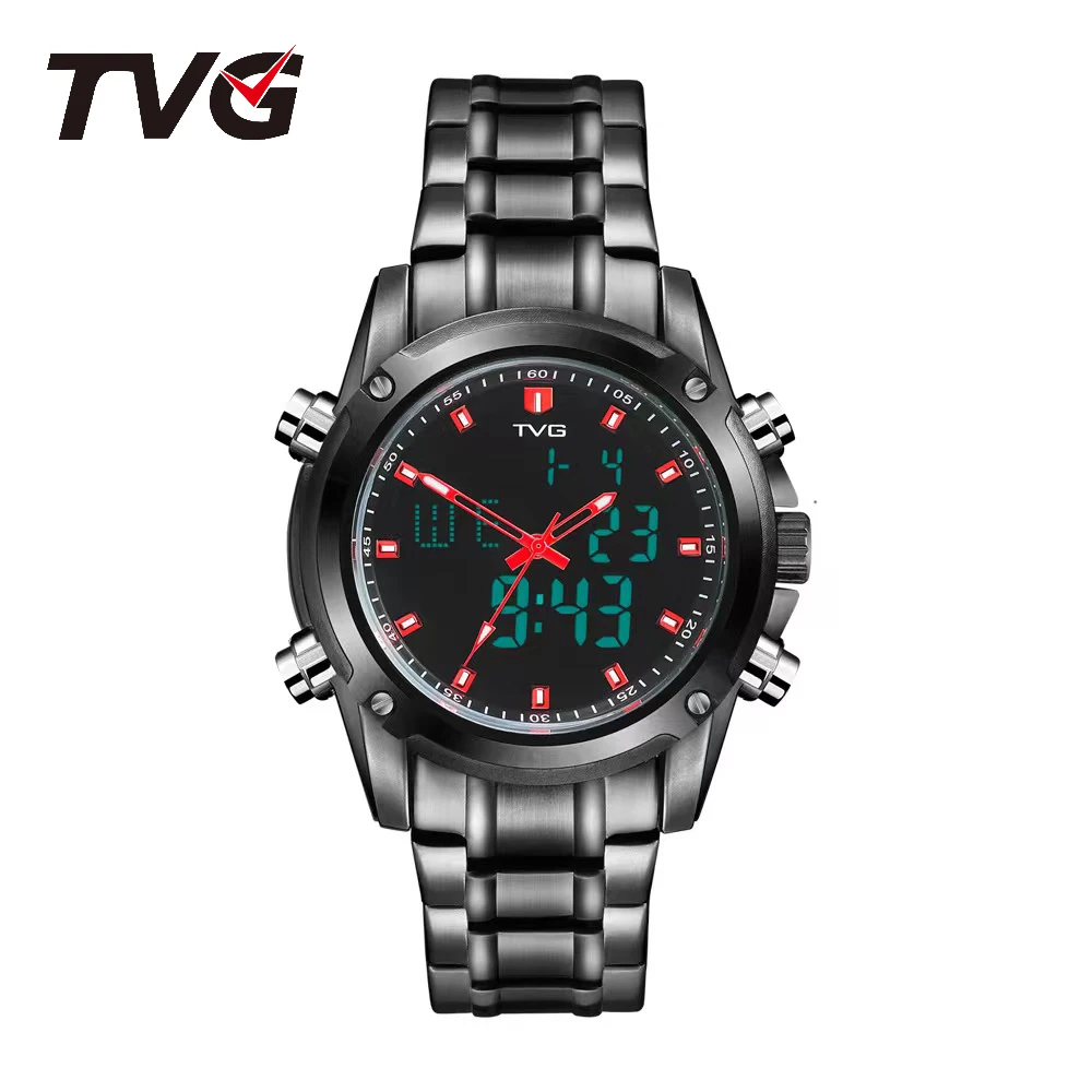 TVG Luxury Top Brand Men Watches Military Quartz Sports Watch Men Waterproof LED Digital Full Steel WristWatch Relogio Masculino