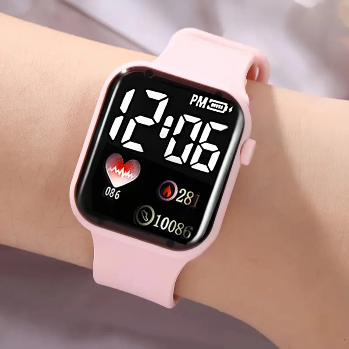 6-Piece Set of Heart-Shaped Digital Display Women's Electronic Watch and Beaded Butterfly Pendant Jewelry, Birthday Gift, Sporty and Elegant - view 4