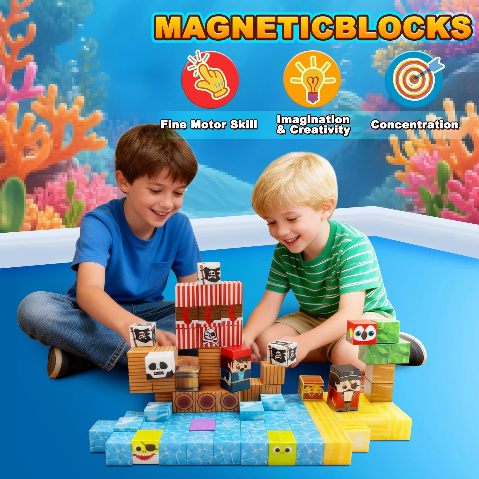 Magnetische Bausteine, Magnetspielzeug für Kinder im Alter von 3–10 Jahren, Ostergeschenke für Kinder, Magnetische Fliesen-Konstruktions-Minenwelt-Set – Detail 4