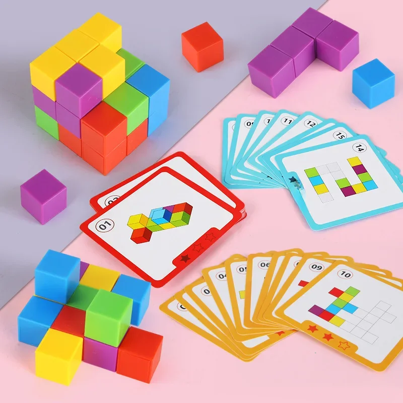 Montessori magiczny blok Puzzle zabawka przestrzennie logiczne myślenie gra szkoleniowa tęczowe układanie klocków matematyczne zabawki edukacyjne dla dziecka — zdjęcie 2
