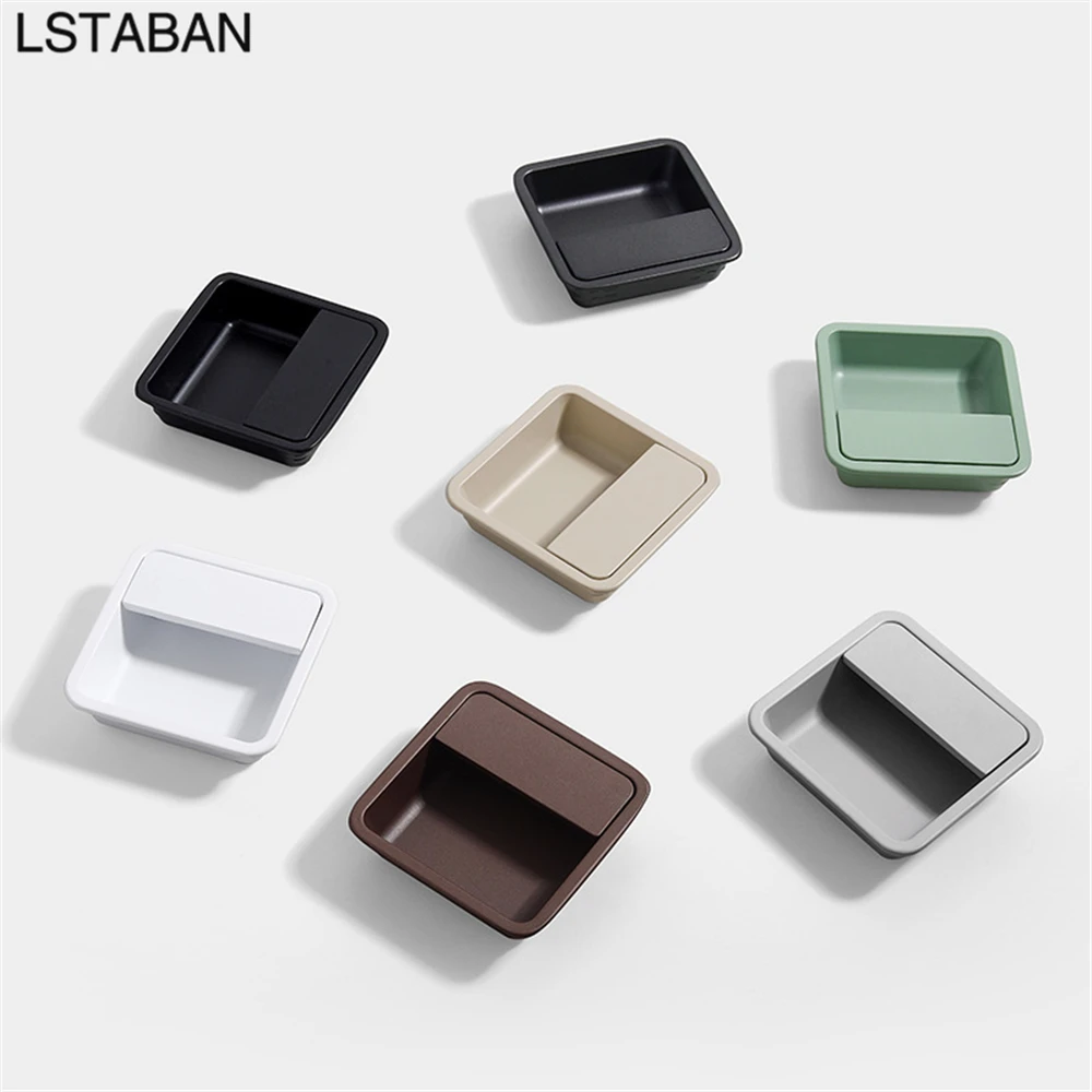 สแควร์โมเดิร์นเลื่อนประตูตู้ลิ้นชักดึงที่มองไม่เห็นปกปิดตู้เสื้อผ้าลิ้นชักตู้ครัวซ่อนลูกบิด