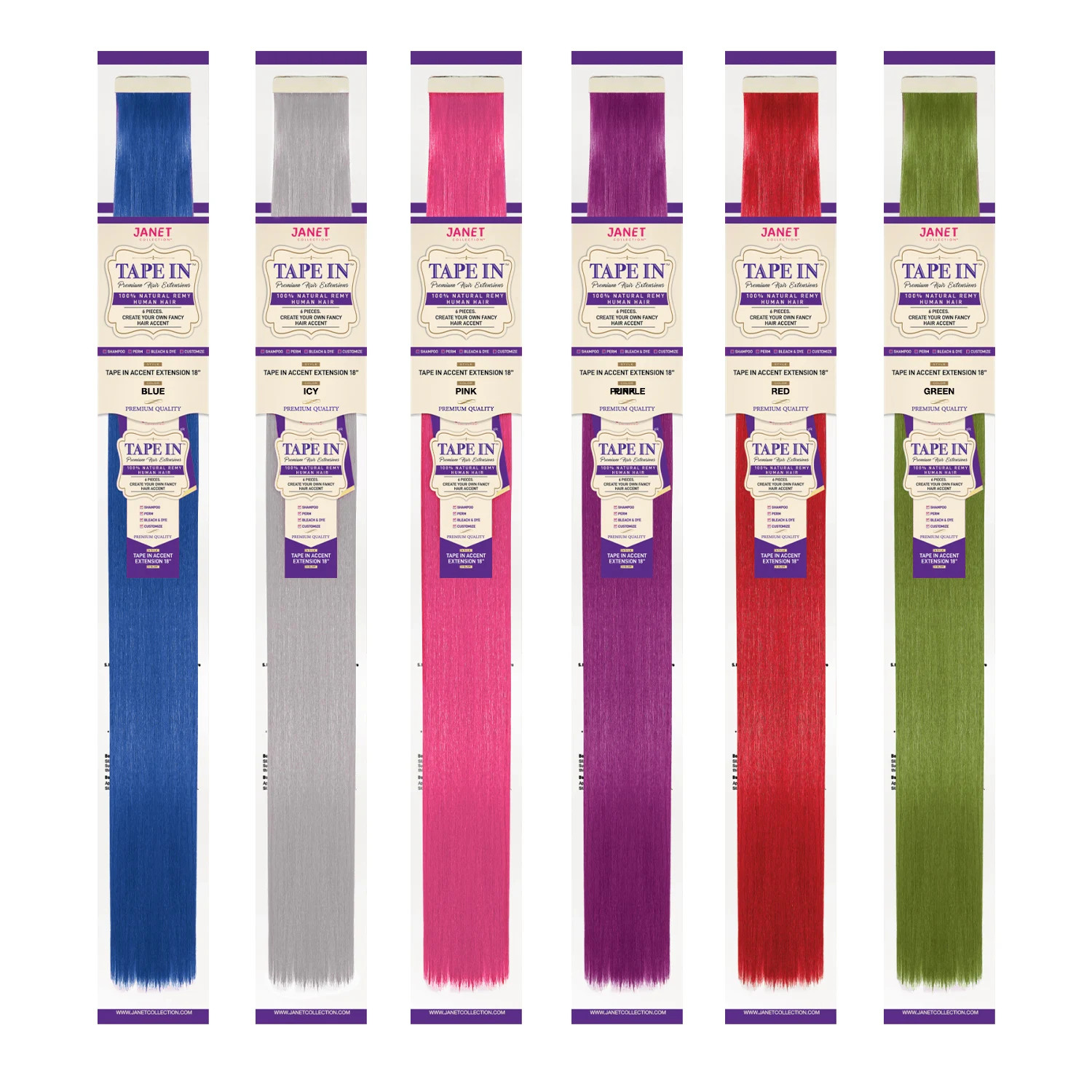 Janet Collection Natürliches Remy-Echthaar, Tape in Akzentverlängerung, 6 Stück
