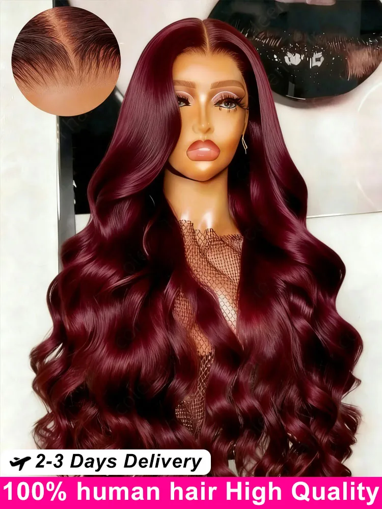 

99j Burgundy 13x6 Hd Lace Frontal 100% Human Hair Wigs Transparent Colored Body Wave Red Lace Front Wig Closure Wig For Women