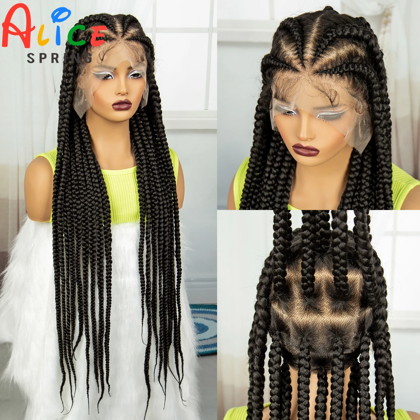 38 Inch Synthetic Full Lace Braided Wig Cornrow Braids Lace Front Wig for Black Women Knotless Box Braid Lace Wig with Baby Hair