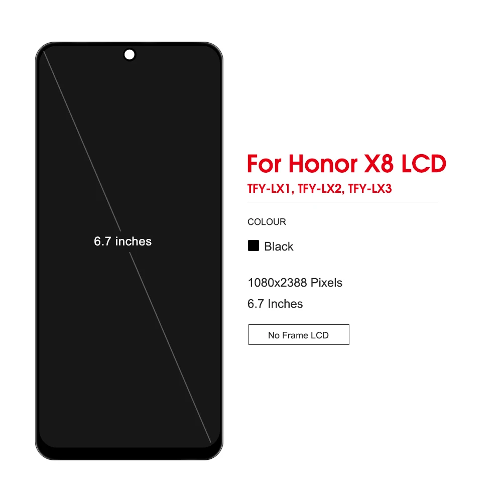 6.7\'\' For Honor X8 4G LCD Display Touch Screen Digitizer Assembly For Honor X8 2022 TFY LX1 LX2 LX3 Display With Frame Original