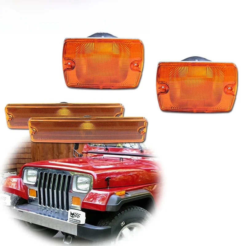 Dla 1987-1995 Jeep Wrangler YJ Obudowy przedniego zderzaka samochodowego i przedniego bocznego światła obrysowego bez żarówki / gniazda — zdjęcie 2