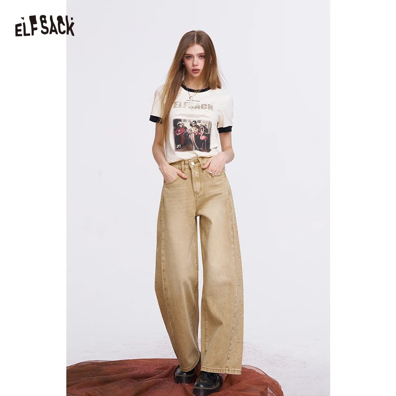 

ELFSACK Vintage Washed Baggy Jeans with Oversized Wide Leg Fit, High Waist Relaxed Denim Pants, Y2K Aesthetic Trousers for Women