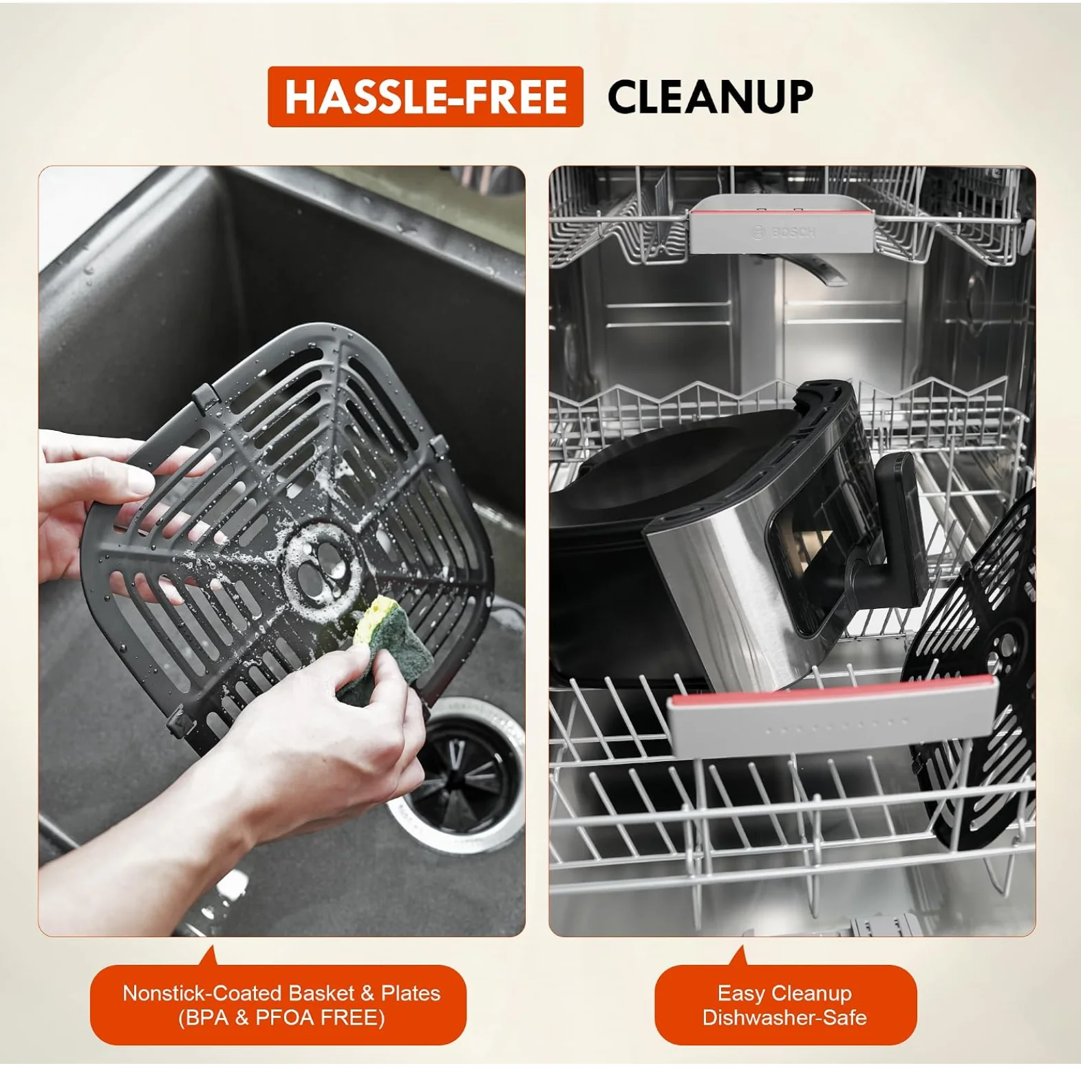 6.5 Quart Air Fryer with Digital Touch Interface, 8 One-Touch Presets, Clear Observation Window, Square 304 Stainless Steel Non-Stick Basket, Dishwasher Safe, Ideal for Home & Dorm Use ASIN B0HHRMML63, SS304