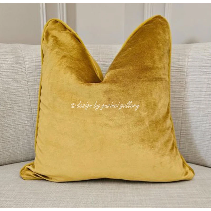 GUVINCI Luxury Mustard Yellow Gold Cushion Cover Premium Silky Velvet Decorative Golden Pillow Case For Apartment Hotel Villa