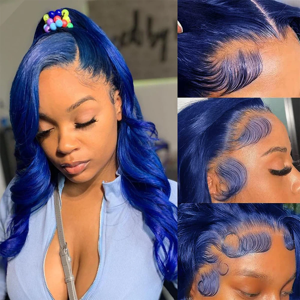 HD 13x4 Royal Blue Colored Lace Front Wig Body Wave Real Human Hair Wigs Brazilian 30 Inch Transparent Lace Front Wig Pre Pluck