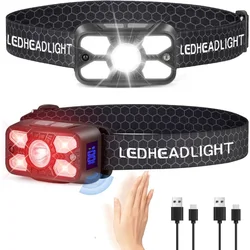 USB 충전식 5 LED 헤드램프, 14 모드 조절식 모션 센서 헤드라이트, 러닝 챔핑 낚시 헤드 램프, 헤드 손전등