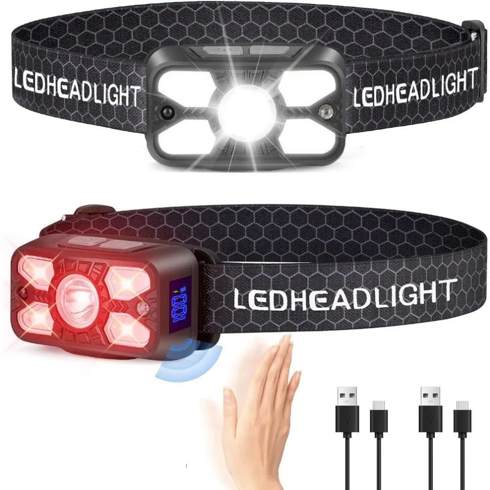 Latarka czołowa USB z 5 diodami LED 14 trybów Regulowany czujnik ruchu Latarka czołowa do biegania Champing Fishing Head Lamp Head Flashlight