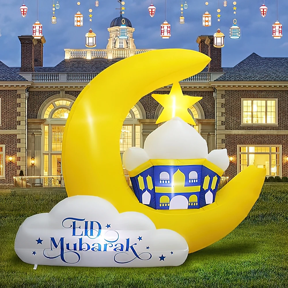 

Inflatable Ramadan Moon Outdoor Decoration Eid Mubarak Blow Up Muslim Holy Celebration Build in LED Light for garden