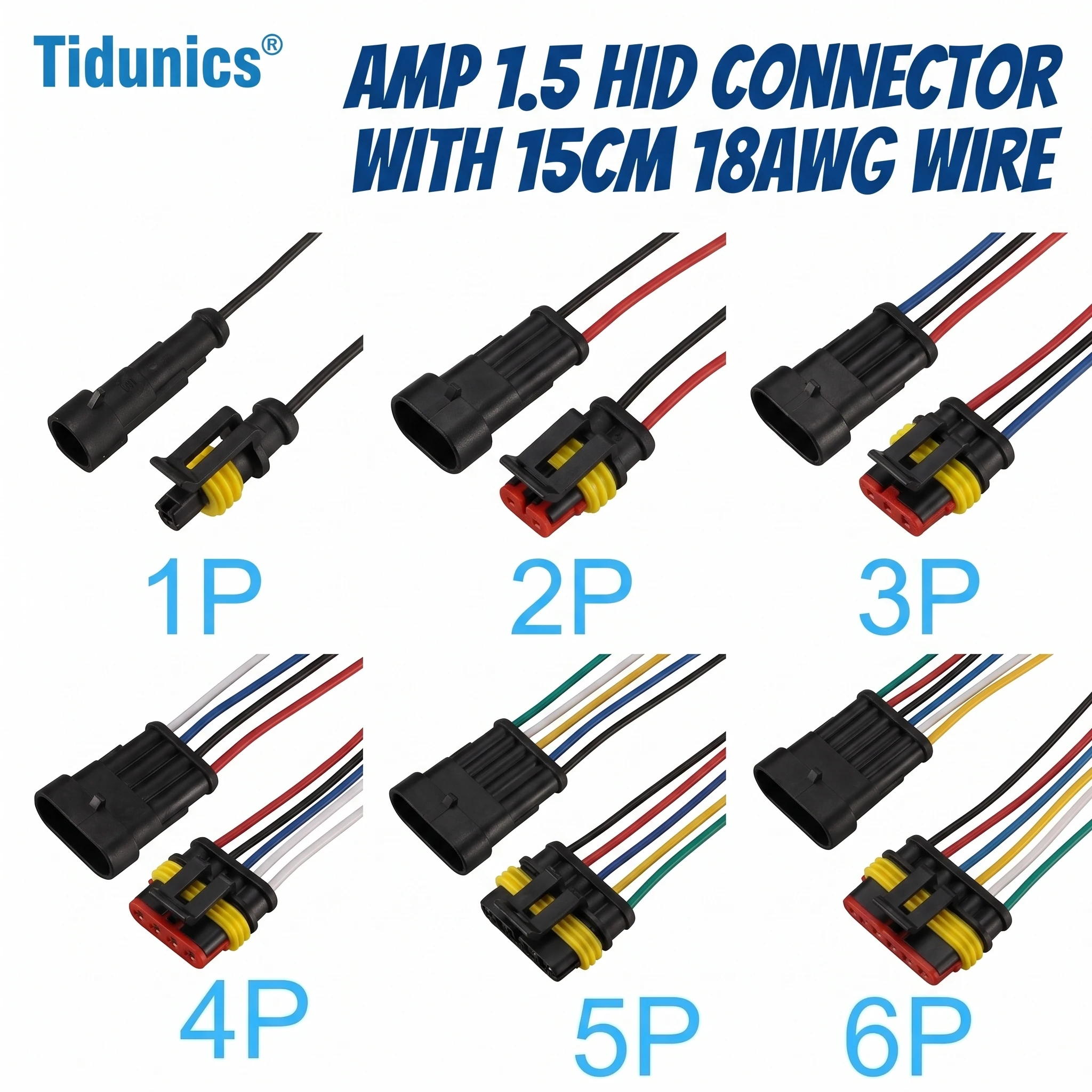 AMP 1.5 Connecter With Cable 1P 2P 3P 4P 5P 6P Automotive connector Male and female plug holder