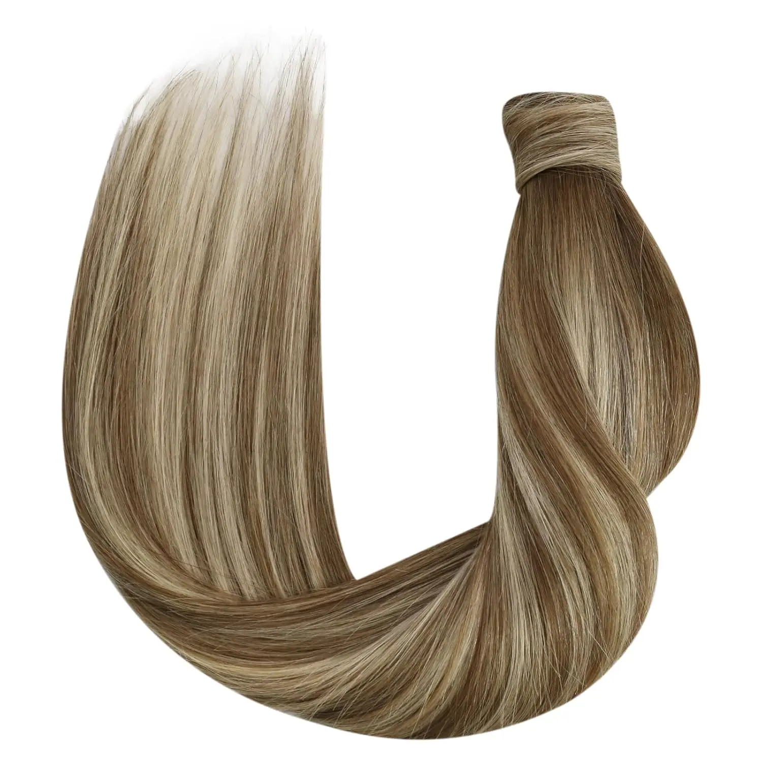 وصلات شعر بشري بمشبك على شكل ذيل حصان # 4/27 تسليط الضوء على اللون التفاف حول ذيل حصان مستقيم 100 جرام/قطعة ذيل حصان الشعر البشري البرازيلي #4