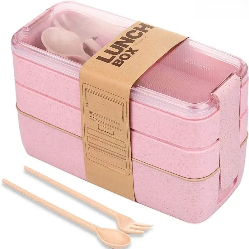 Boîte à bento portable en paille de blé, 3 en 1, réutilisable, britware, déjeuner, beaucoup de repas et de collations