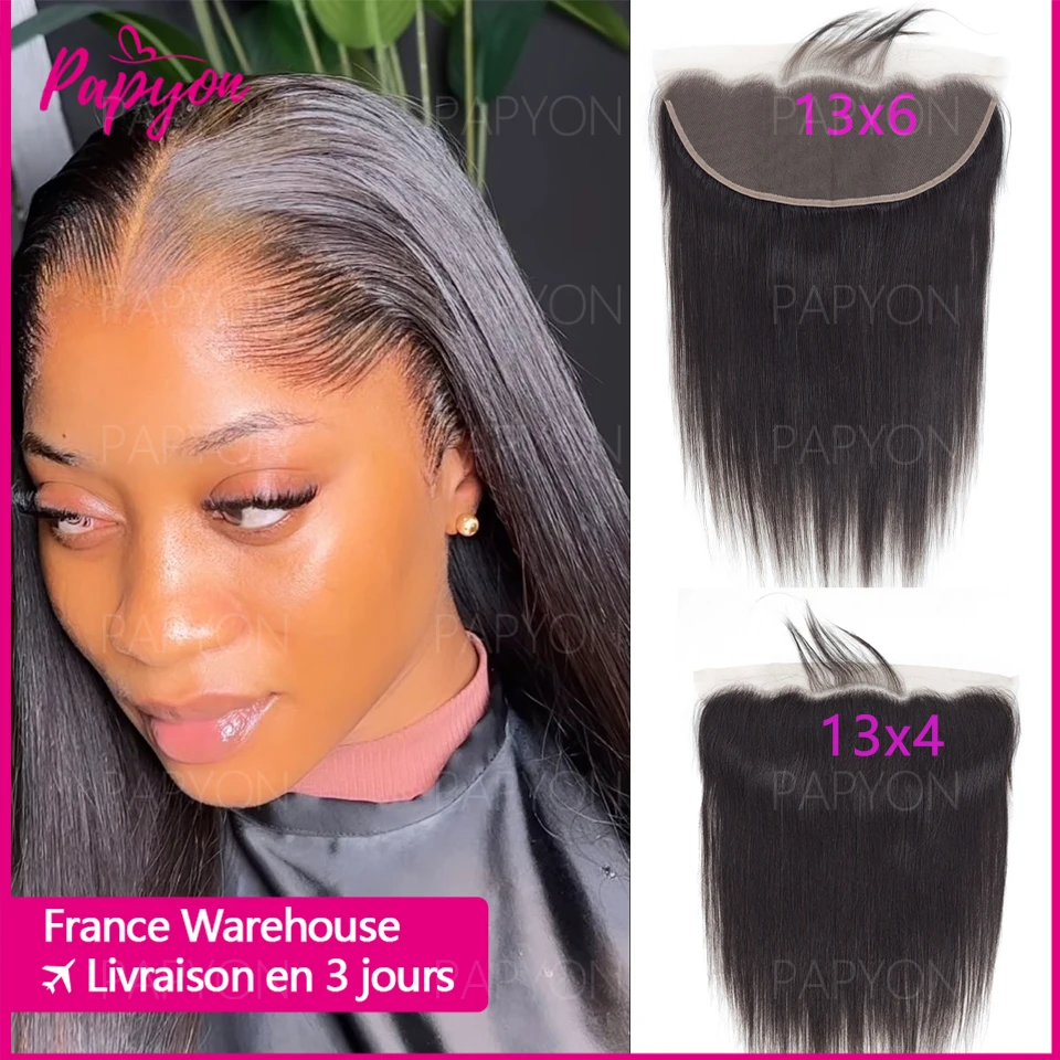 13x6 Lace Frontal, nur 24 Zoll, glatt, vorgezupft, transparent, hautähnlich, vollständiger 13x4 Lace Front, 100% Remy Echthaar PAPYON