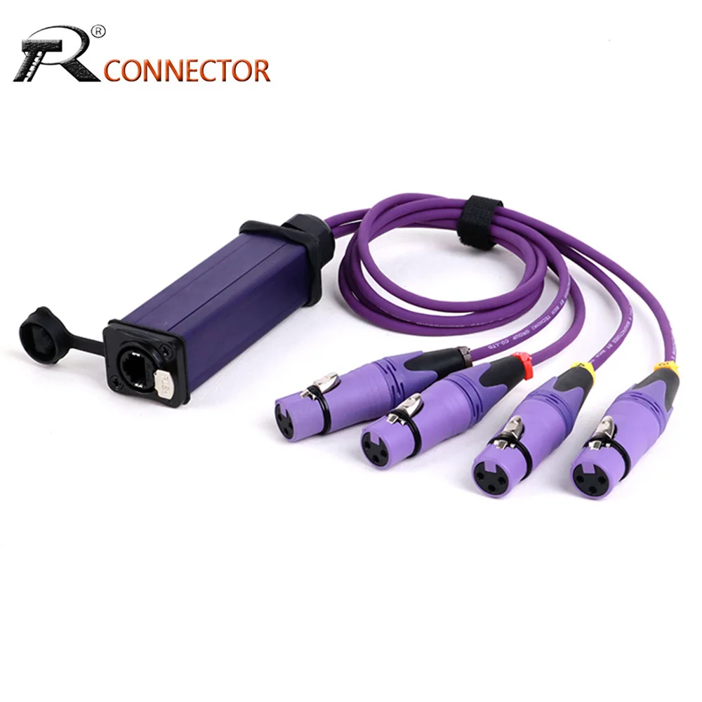 

Waterproof RJ45 CAT5/CAT6 Socket Box Extender to 4 Channel 3Pin XLR Female Multi Network Receiver Breakout Audio Shielded Cable