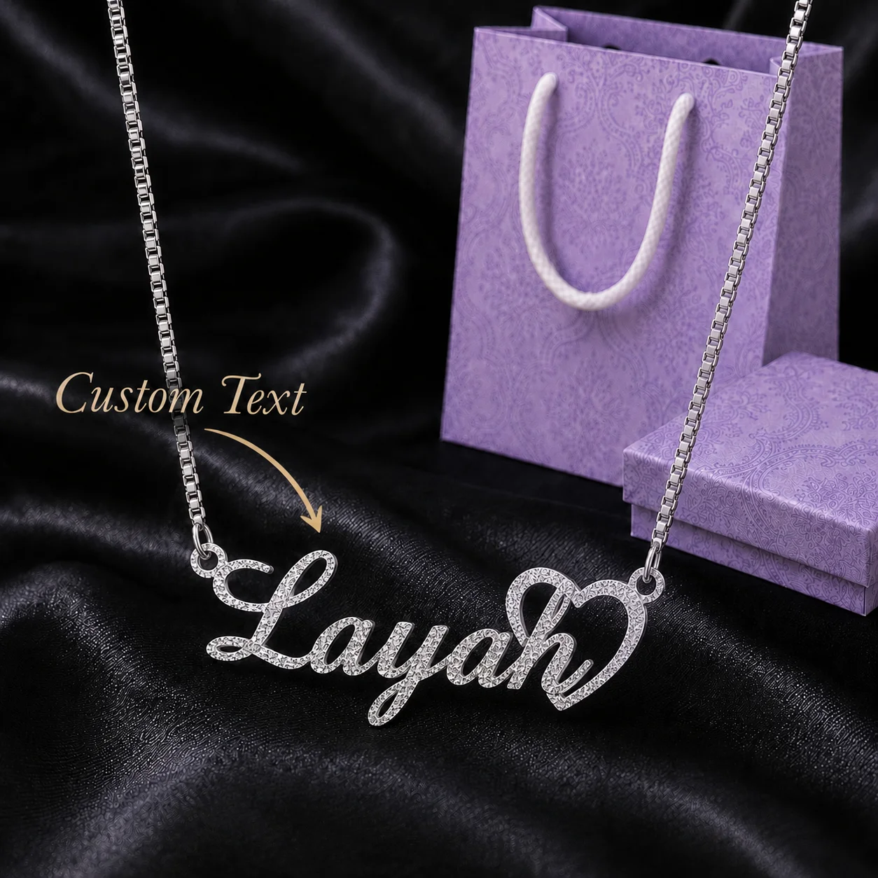 Collier personnalisé avec nom givré pour femme, pendentif cœur personnalisé, chaîne en acier inoxydable, finition mate, cadeau de bijoux pour elle