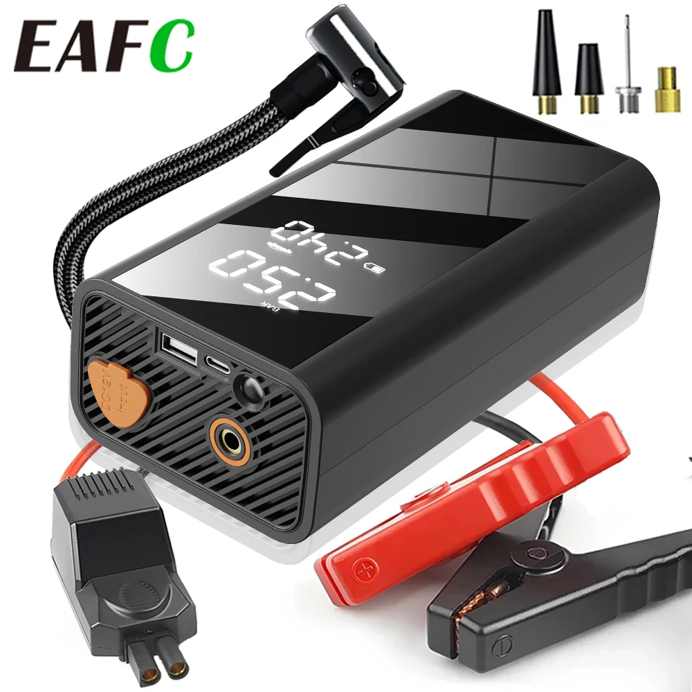 EAFC 4-in-1 1200A Starthilfe 150PSI Luftkompressor Reifenpumpe Powerbank Tragbares Ladegerät Auto-Booster Startvorrichtung Smart Clip