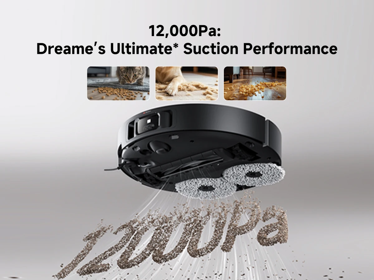 Refurbished DREAME Govac 508 Robotic Vacuum with Removable & Liftable Mop, 12,000Pa Suction, Side Brush Extensive Cleaning, 158°F Mop & Washboard Self Cleaning, Auto-Empty, Auto Refill, liftable Brushes