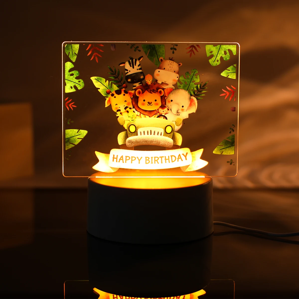 Jungle Animal USB Acrylic Night Light Board Wild One Birthday Party Decorations Kids Jungle Safari Party Decor Baby Shower Decor