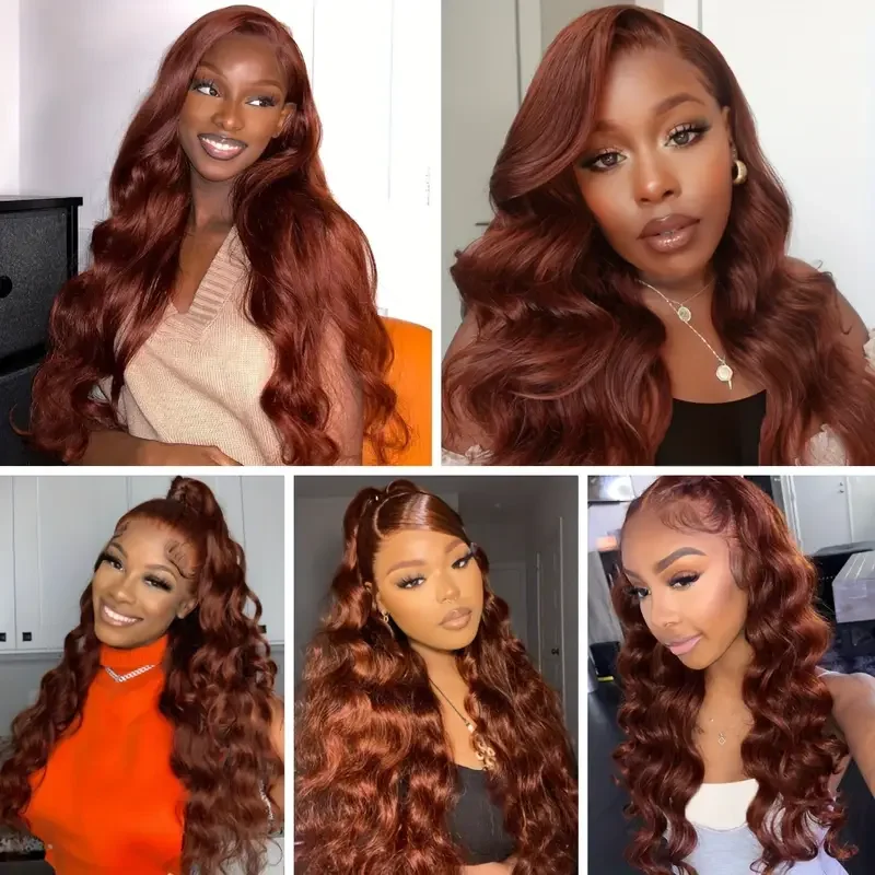 Body Wave Reddish Brown 13x6 Lace Front Wigs Human Hair Preplucked Auburn Colored Human Hair HD Lace Frontal Wig 180 Density