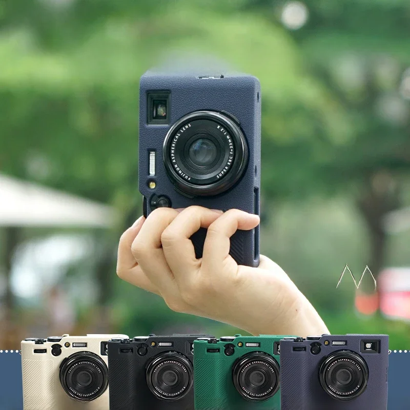 Miękkie silikonowe etui na aparat Fujifilm X100VI Osłona aparatu Pełne etui na korpus Dół otwarty z paskiem Folia szklana Fuji X100V — zdjęcie 2