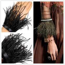 Poignets en plumes d'autruche personnalisées, poignets en plumes noires, manchons de bracelet à pression