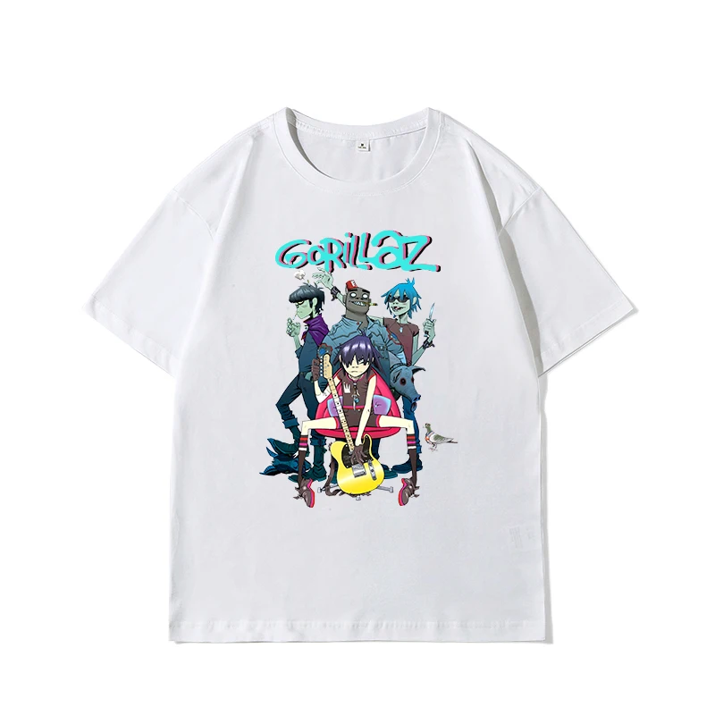 Hot Gorillaz Virtual Band Print Short Sleeve T-shirt Cotton Trendy Brand Men\'s and Women\'s Hip Hop Street Short Sleeve Tshirts