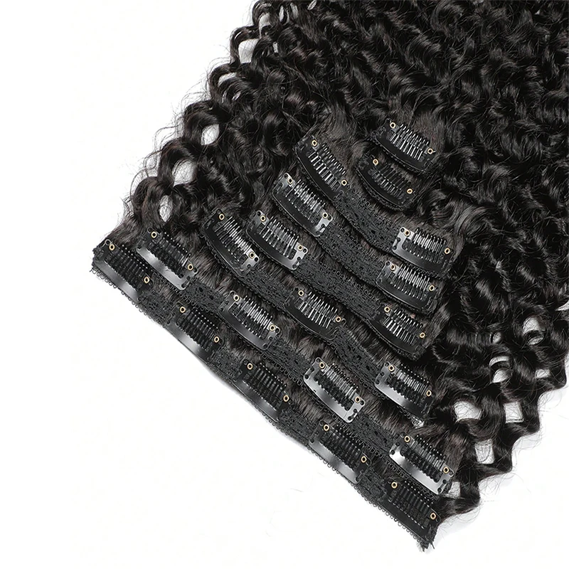 Kinky Curly Clip Ins Human Hair Extensions Natural Color 120g 8Pcs/Set 100% Human Hair Clip Extensions Full Head for Women