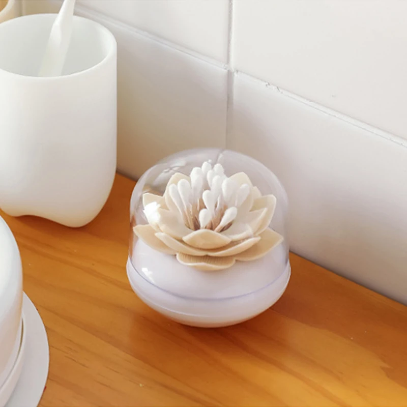 Q-tip Holder Cotton Swab Storage Box with Lid Toothpick Holders lotus Shape Storage Organizer Holder Bathroom Accessories