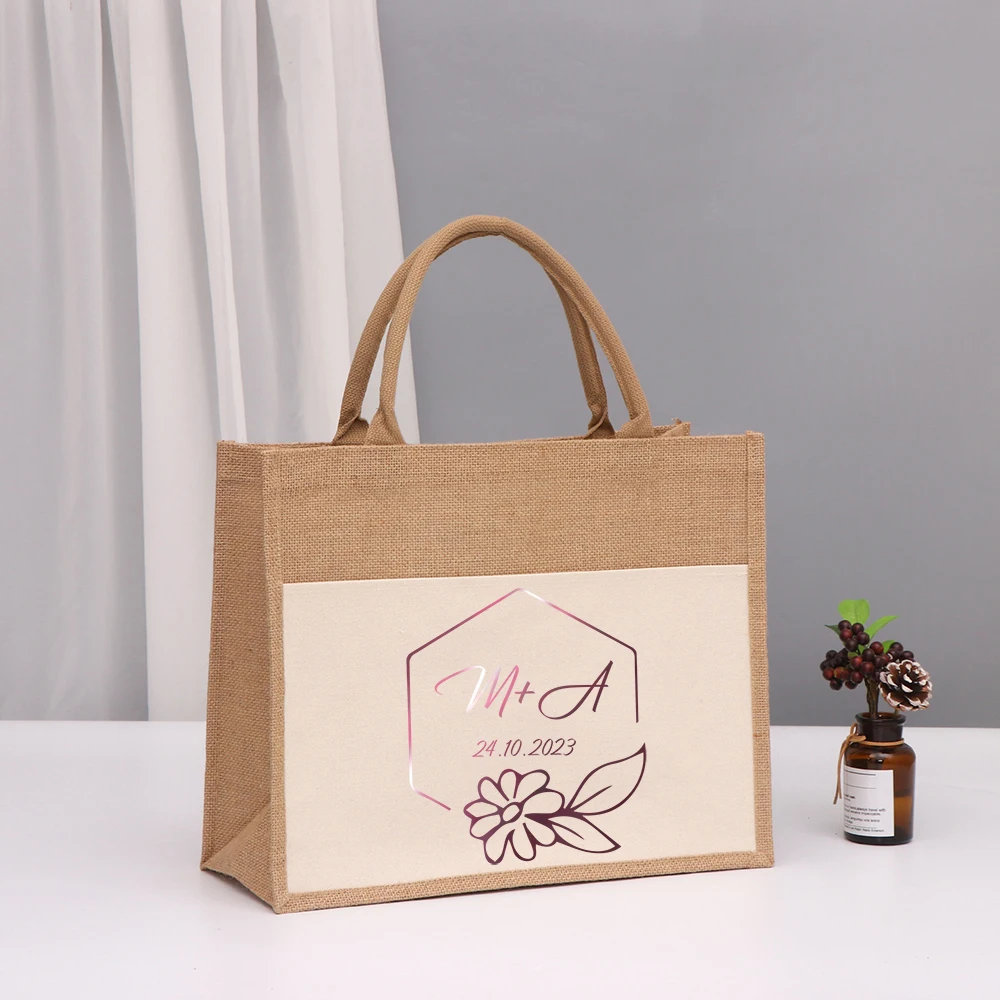 Personalised Name Burlap Tote Bags For Bridesmaid Tote Custom Bachelorette Party Girls Trip Gifts Canvas Jute Tote Shopper Bags