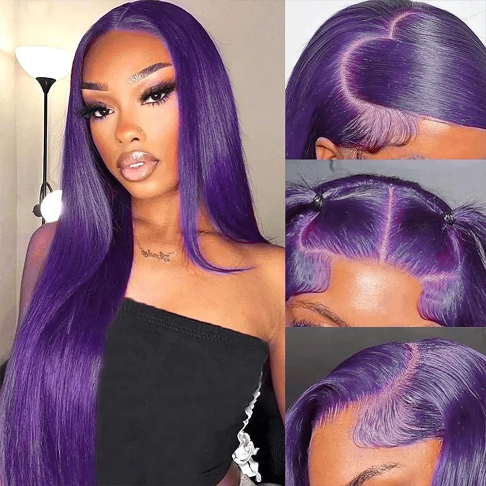 200 Density Purple Lace Fronts Wigs Human Hair Bone Straight  display picture 1