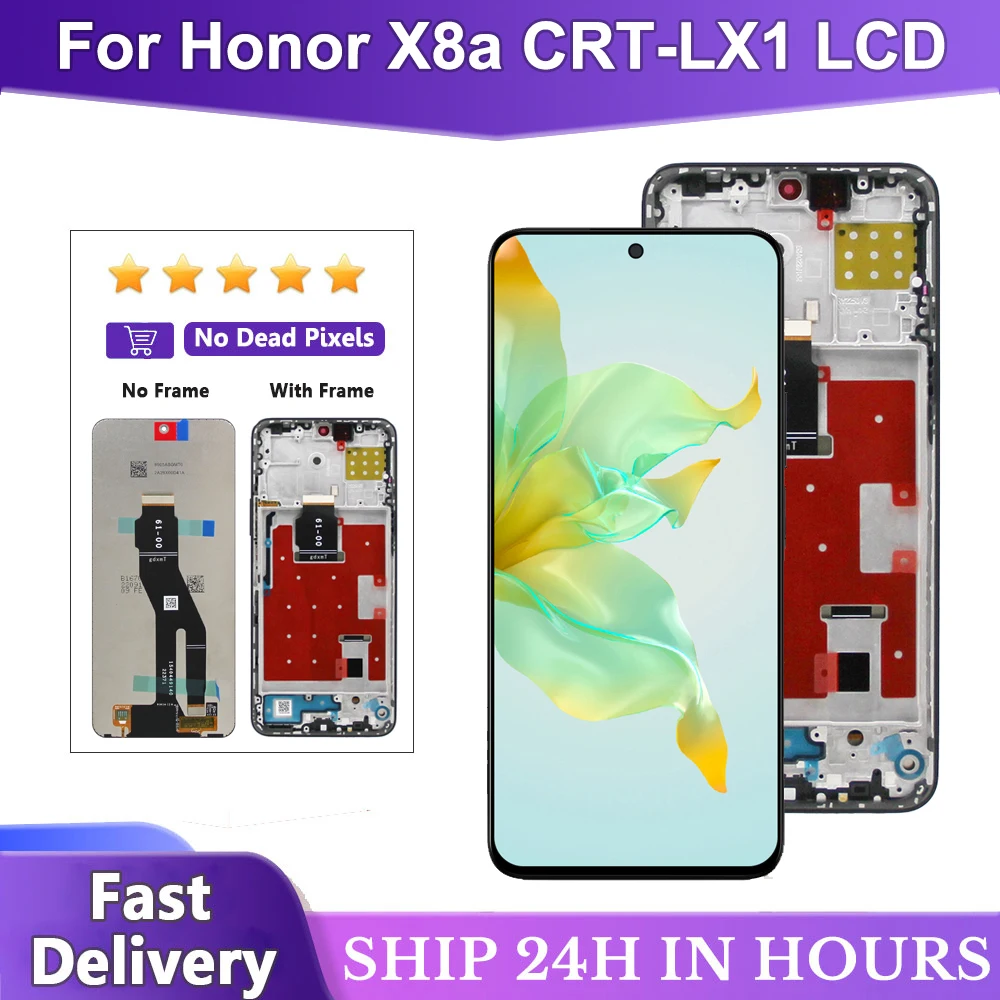 6.7\'\' Super AMOLED For Honor X8a LCD CRT-LX1 CRT-LX2 CRT-LX3 Display Touch Screen with Frame Digitizer Assembly Replacement