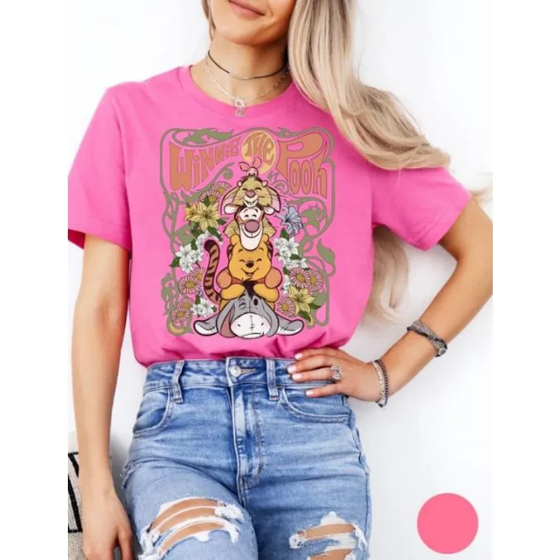 Dames Schattige Cartoon Winnie The Pooh Bedrukt Ronde Hals Lange Mouw Casual Losse Top Comfortabele Hoge Kwaliteit Ademend T-Shirt