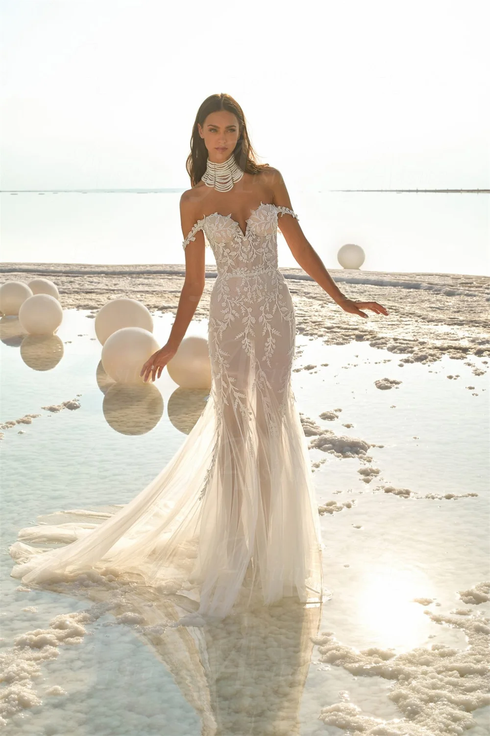 Beach Sweetheart Mermaid Wedding Dress Gorgeous Lace Embroidery Bride Gowns Delicate Tulle Sweep Train Robe De Mariée