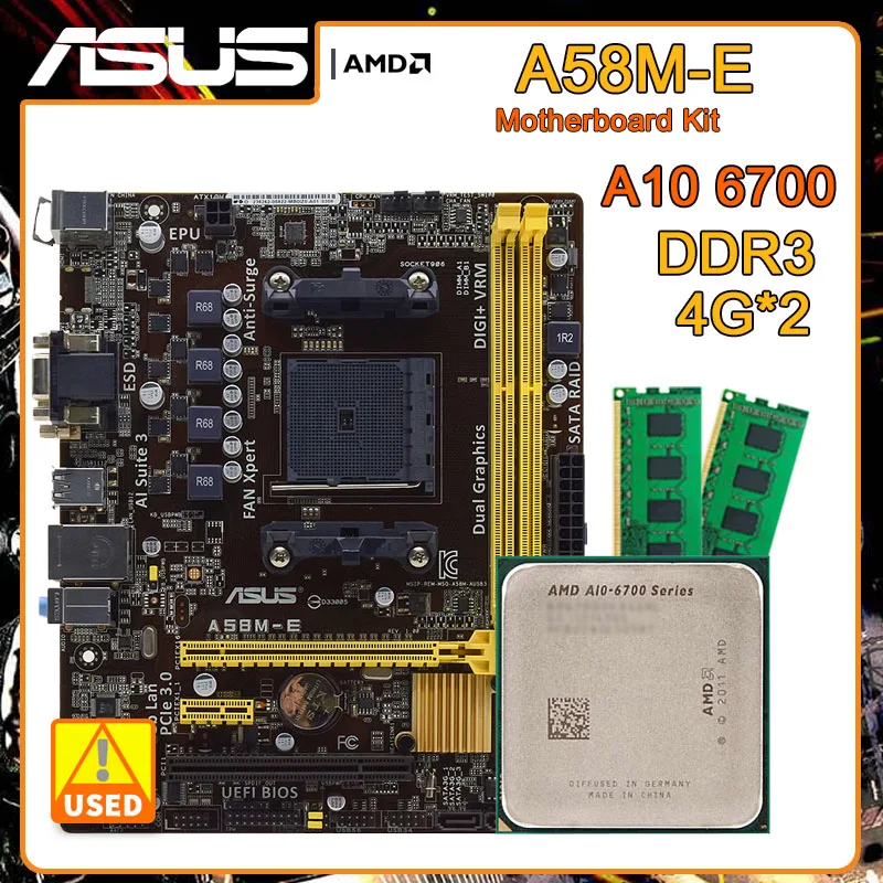 

AMD A58 Motherboard kit with A10 6700 cpus and 2*DDR3 4G ASUS A58M-E Socket FM2/FM2+ Motherboard set SATA II PCI-E 3.0 Micro ATX