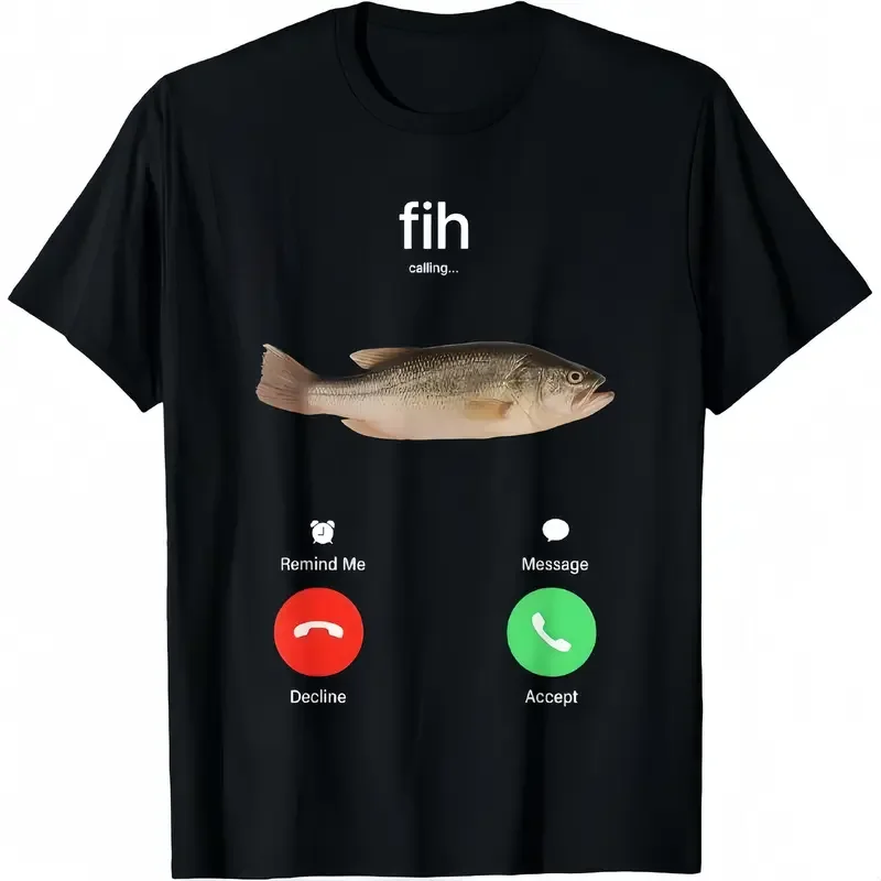100% Katoen Fih Bellen Herinner me Bericht Daling Accepteren Telefoontje Vis T-ShirtFit Casual Streetwear Mannen Geschenken