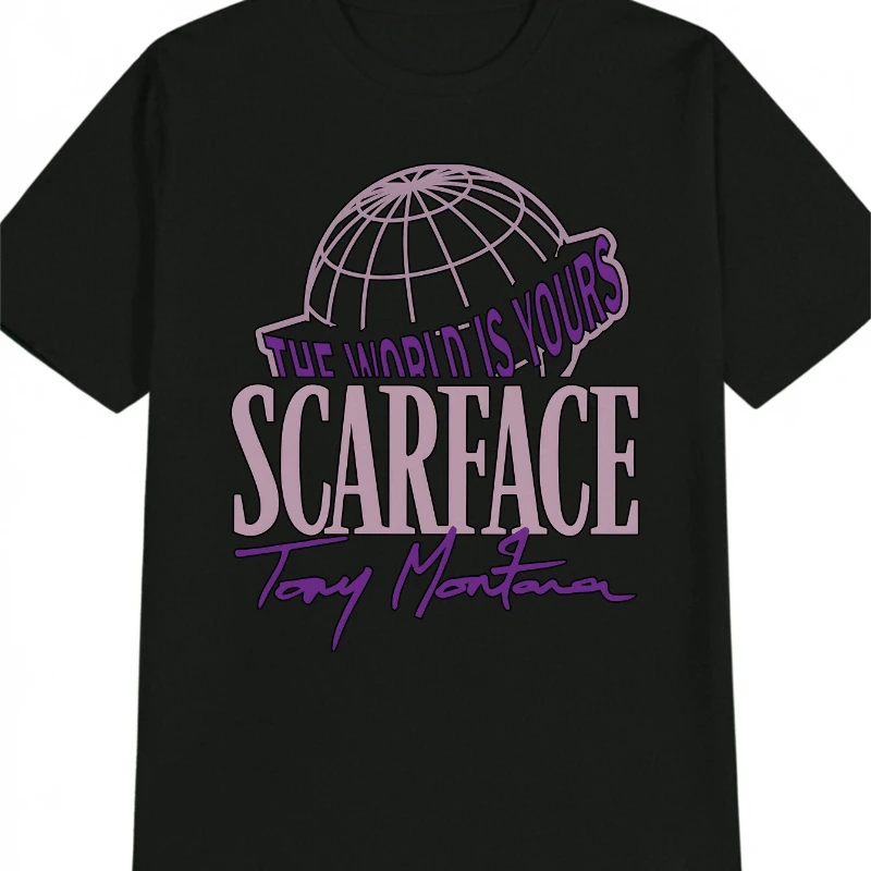 

Men'S Casual Round Neck T-Shirt with THE WORLD IS YOURS Globe Print with Purple Lettering Tee Everyday Tshirt Trendy Casual wear