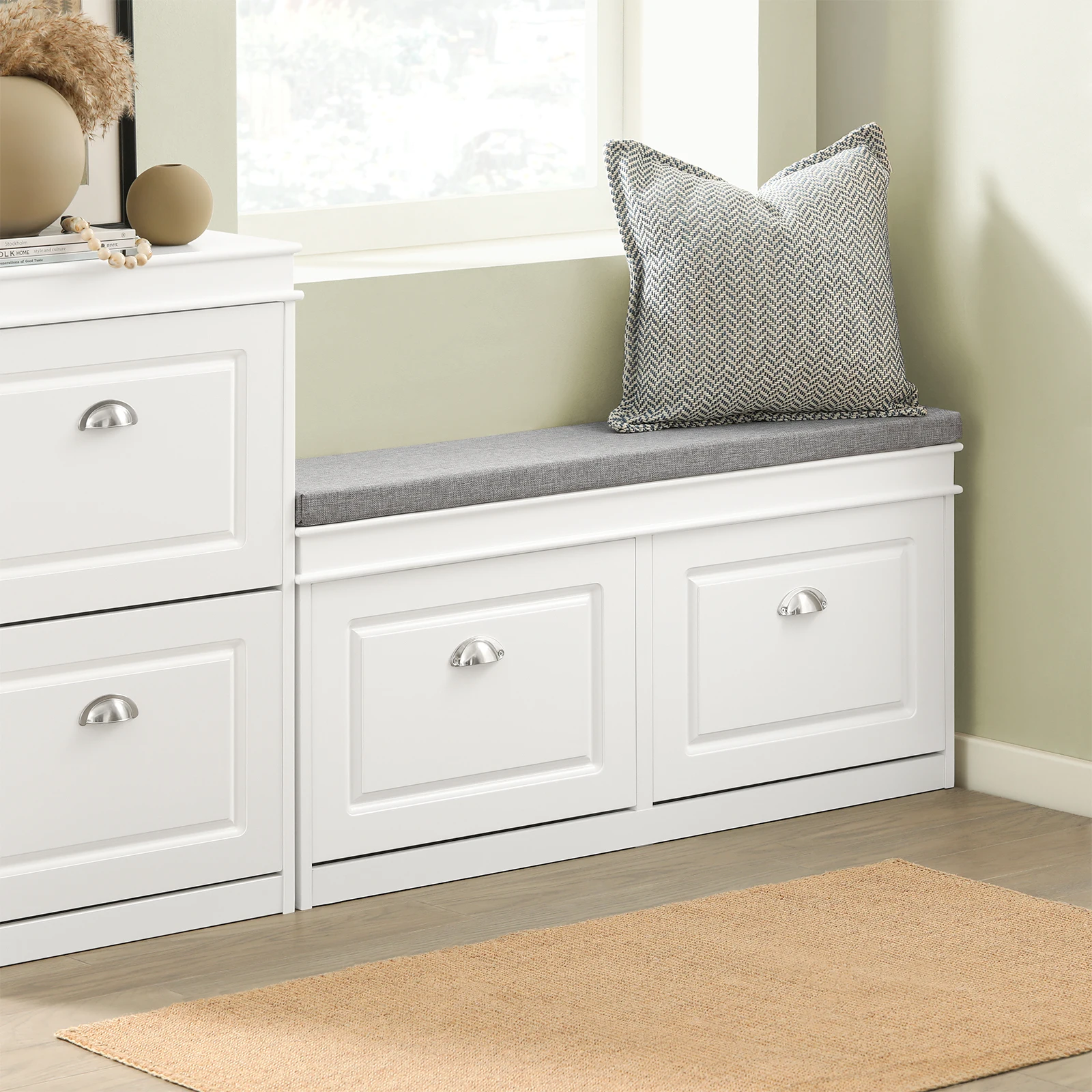 SoBuy FSR64 Banc de commode de siège de camion à benne basculante avec coussin de siège banc à chaussures avec 2 rabats BHT environ. : 104x52x24cm