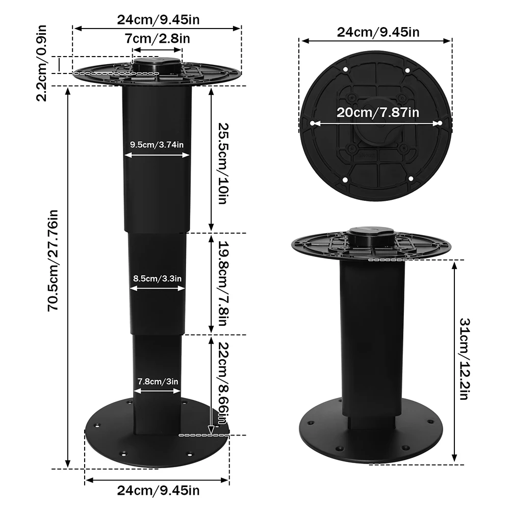 Kaki Meja Tatami yang Dapat Disesuaikan Secara Pneumatik, Rangka Paduan Aluminium yang Dapat Disesuaikan, Cocok untuk RV, Campervan, dan Kapal