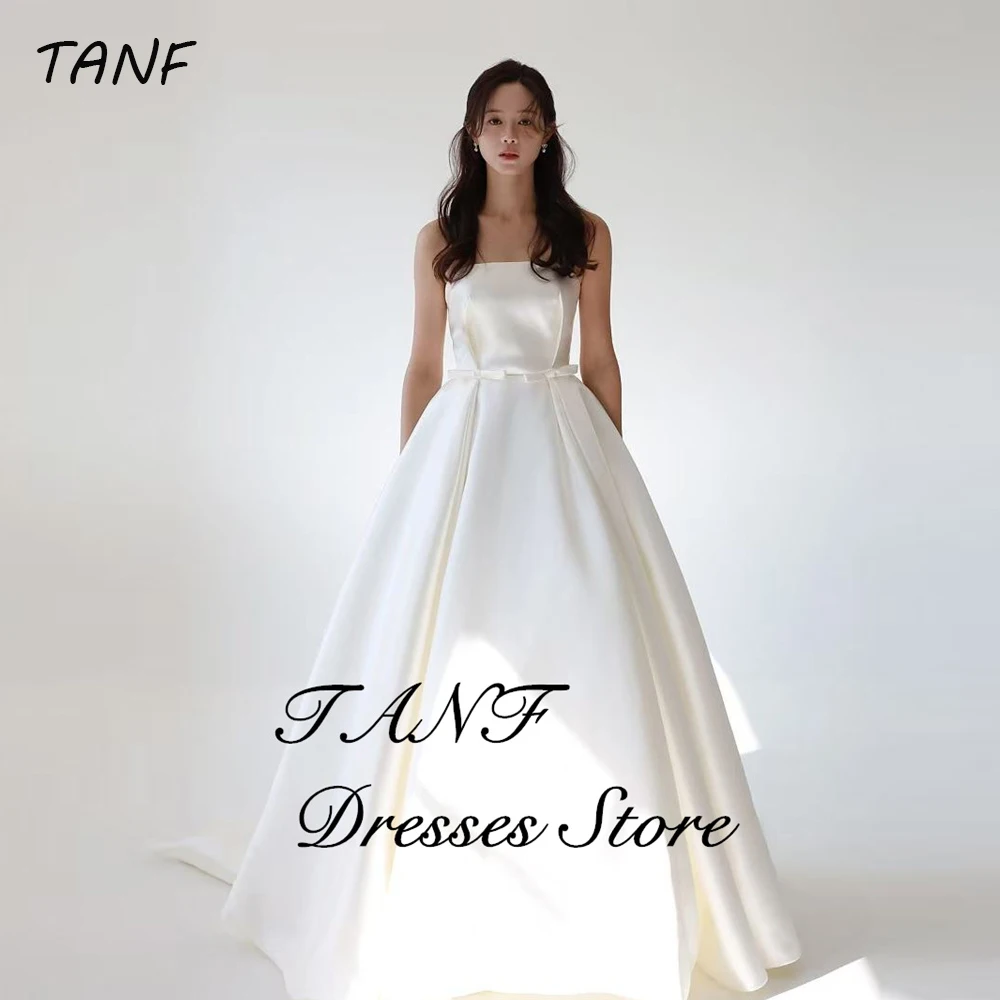 TAFN 2025 New White Wedding Dresses Strapless Pleats Thick Satin Floor Length Bridal Gowns Corset Back Customized Plain