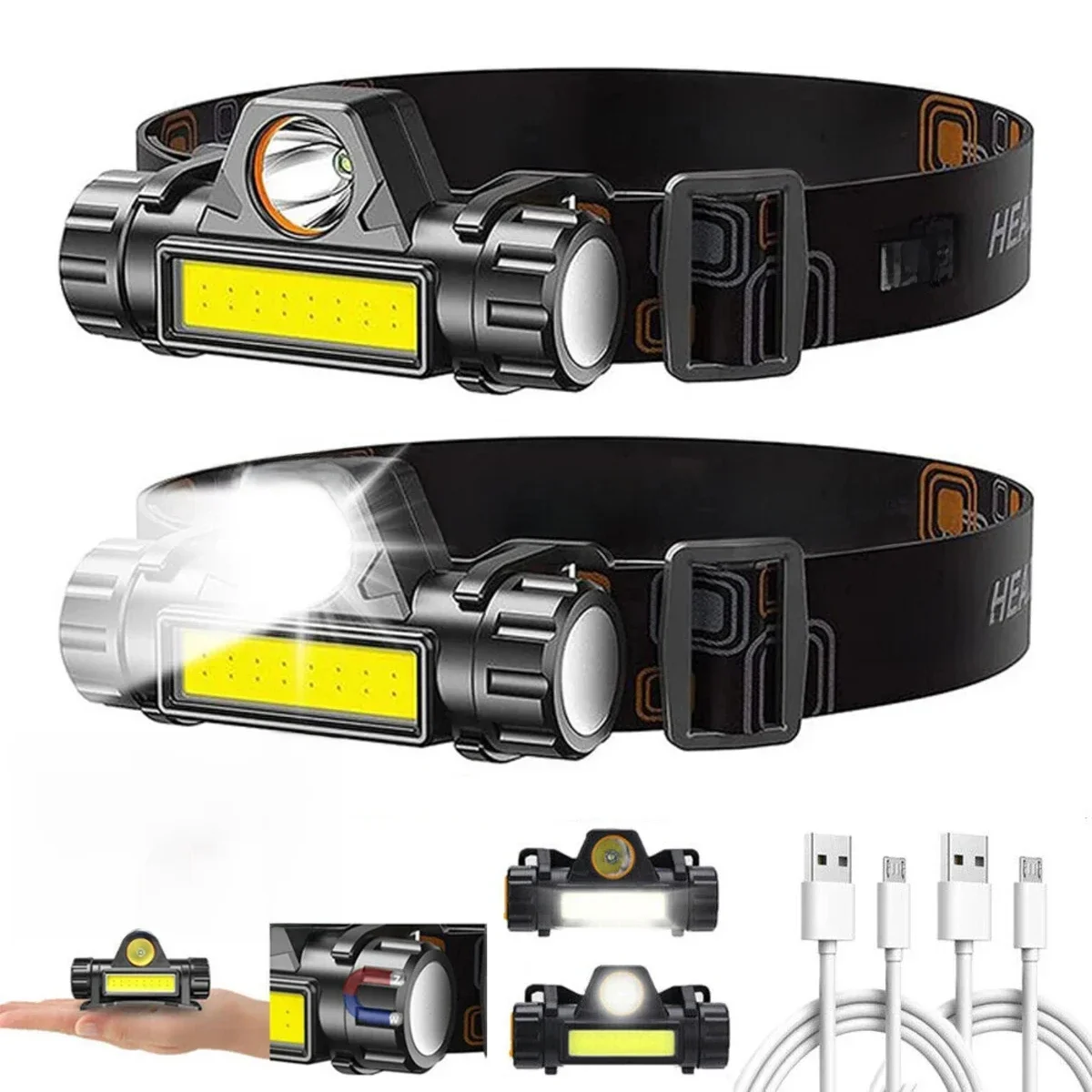 1-5PCS Wiederaufladbare COB LED Scheinwerfer Starke Magnetische Leistungsstarke Scheinwerfer Super Helle Wasserdichte Kopf Taschenlampe Für Outdoor Angeln