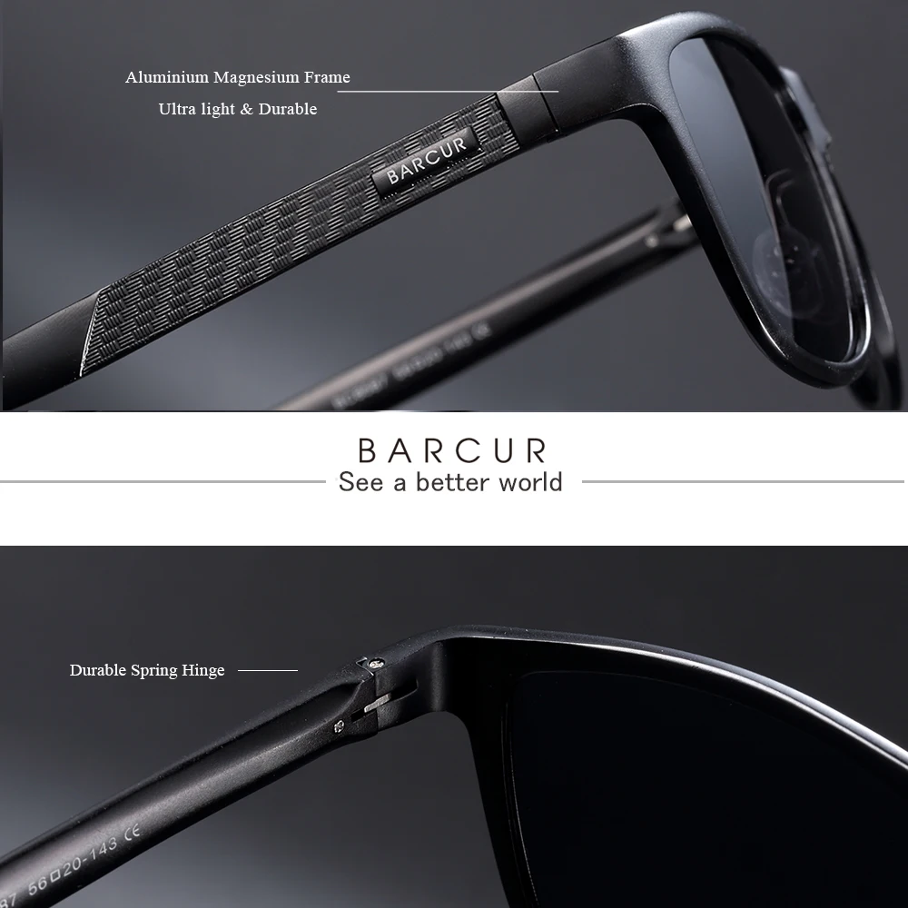 BARCUR Aluminum Men Sunglasses Polarized Male Sun Glasses For Men Women Eyewear Accessories