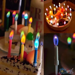 Velas de llama multicolor para niños, suministros de decoración para pastel de cumpleaños, fiesta de boda, 6 o 12 piezas