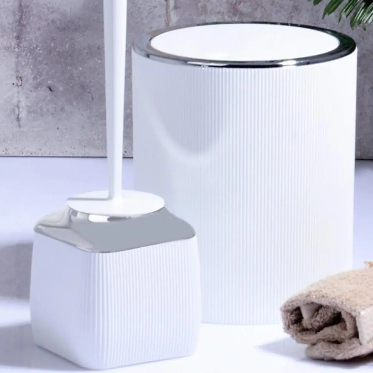 

Bathroom Accessory Set White 2 Pcs Chrome Trash Can Toilet Brush Sturdy Lux Stylish Durable Fast Shipping From For Turkey home