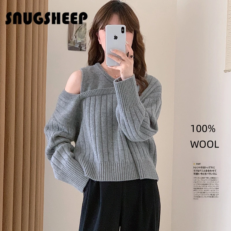 designer hollow wool sweater fashion top women pullover womens winter thick korean clothing oversized striped jumper sexy ladies