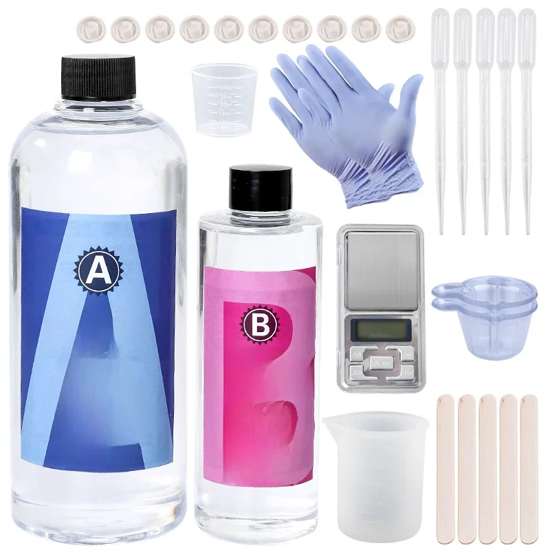 Zestaw żywicy epoksydowej Crystal Clear Easy Mix 3:1 AB Żywica z patyczkami, kubkami z podziałką i rękawiczkami do tworzenia biżuterii DIY Art Crafts — zdjęcie 2
